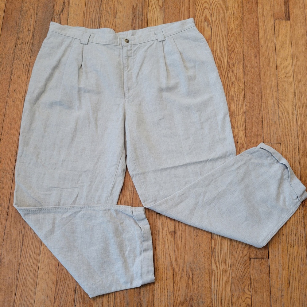 Savane 42x30 Pleated Linen Trousers Tan Cuffed‎ High Rise Summer Breathable